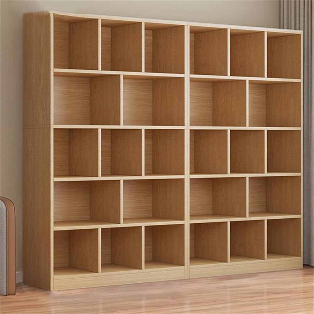 Bibliothèque contemporaine Standard à Dos fermé en Bois, étagère de Bureau à 5 Niveaux, du Sol au Plafond, Meuble de Salon, Rangement de Chambre à Coucher, Multicouche, Naturel, 79 L x 9 W 71 H