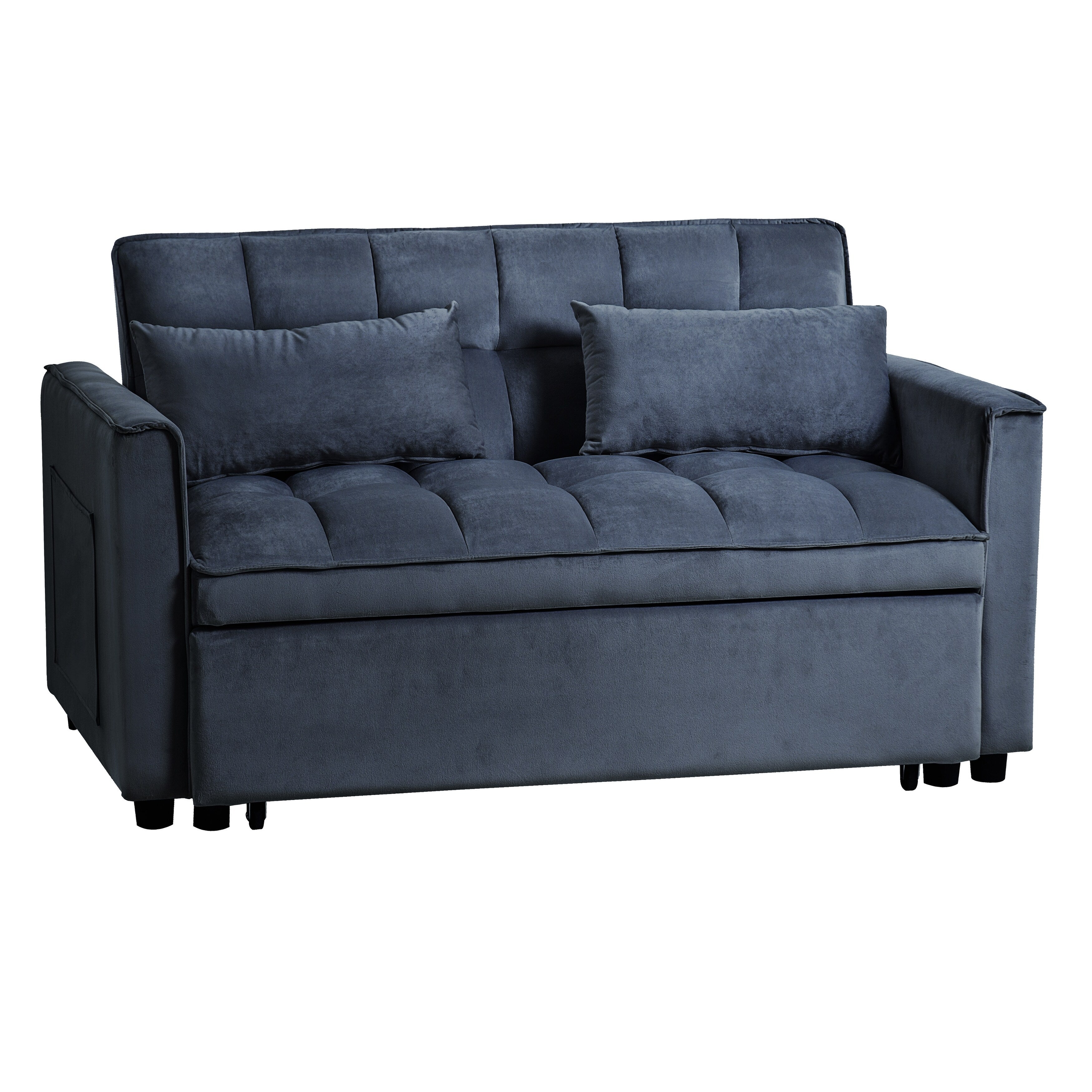 Modern Pull-Out Couch Bed, 3-in-1 Sleeper Sofa with Adjustable Backrest, Velvet Loveseat, Pillows & Side Pockets – Image 23