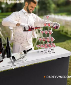 Alternative view of VINGLI 78 Portable Bar Table, 2-Tier Shelves, Mobile Bar Table for Events, Party, Camping, Picnic, Tradeshow, Indoor with Black Skirt