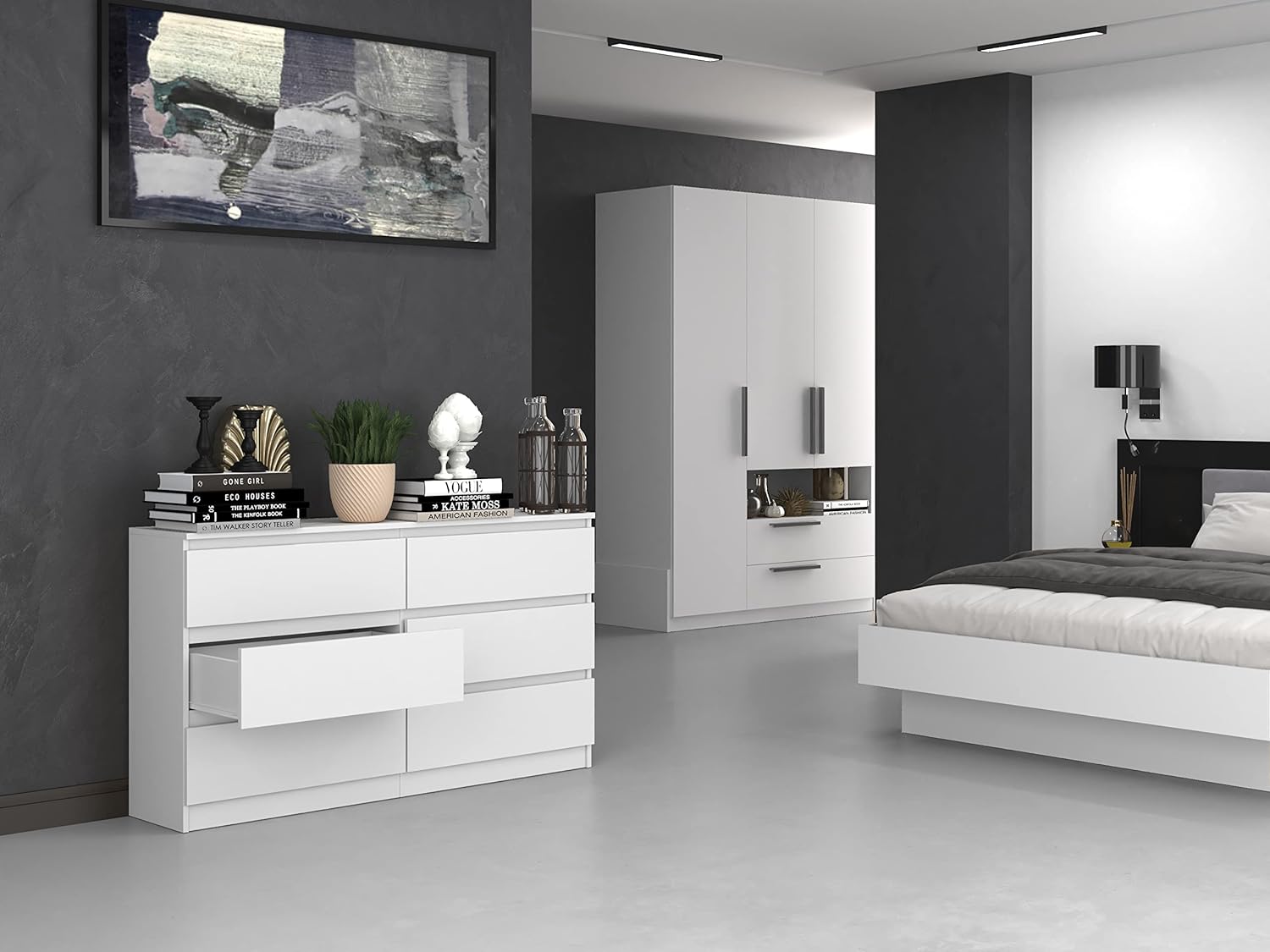 CDF Commode 6 Tiroirs Commode Chambre Blanc Meuble Armoire de Rangement Spacieux pour Salon Bureau Spacieuse et Design Moderne Facile à Installer 40x75x138 cm Meuble à Vêtements – Image 8