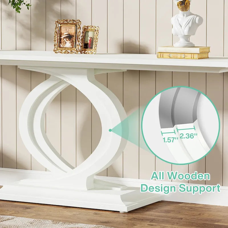 59 Inch Console Table for Entryway, White Farmhouse Sofa Tables for Living Room – Image 6