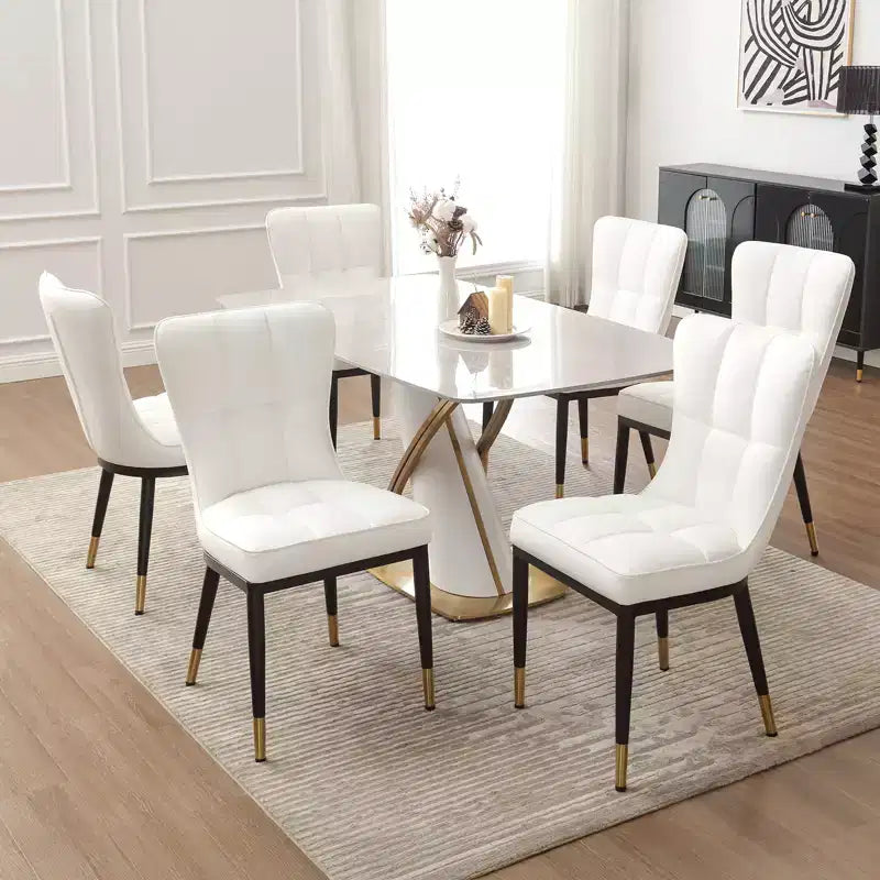 Bekrvio Dining Room Chairs Set of 6, Modern Upholstered Faux Leather Seat with High Back, Metal Legs, Armless Kitchen Chairs for Living Dinning Room – Image 23