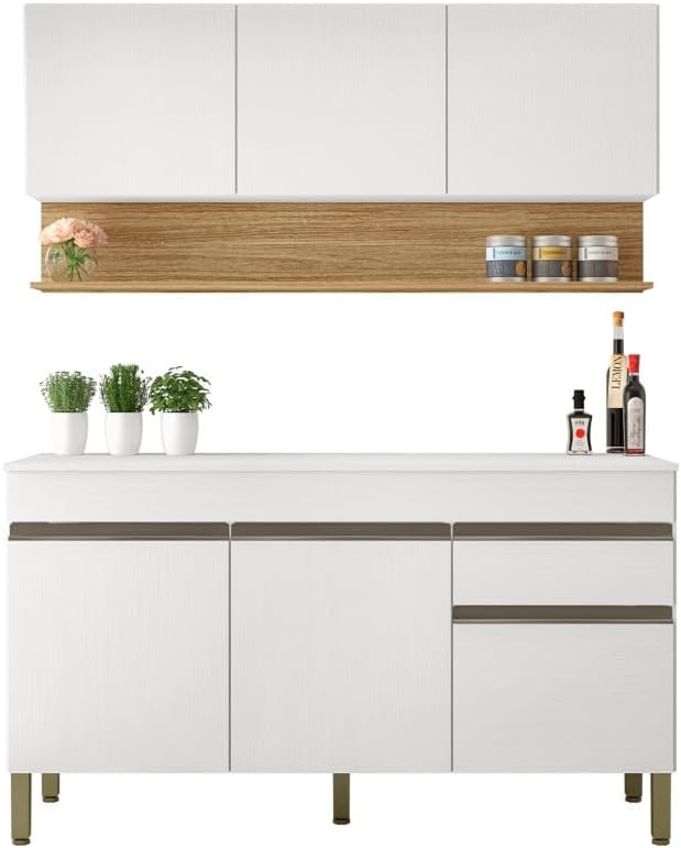 KITS PARANA Cuisine Equipée 6 Portes 1 Tiroir Chêne et Blanc Largeur 150 cm