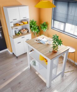 Alternative view of Habitdesign Modèle Kira Meuble de cuisine 4 portes + 1 tiroir Finition blanche Artik et naturel, dimensions : 185 x 72 x 40 cm H x l x P .