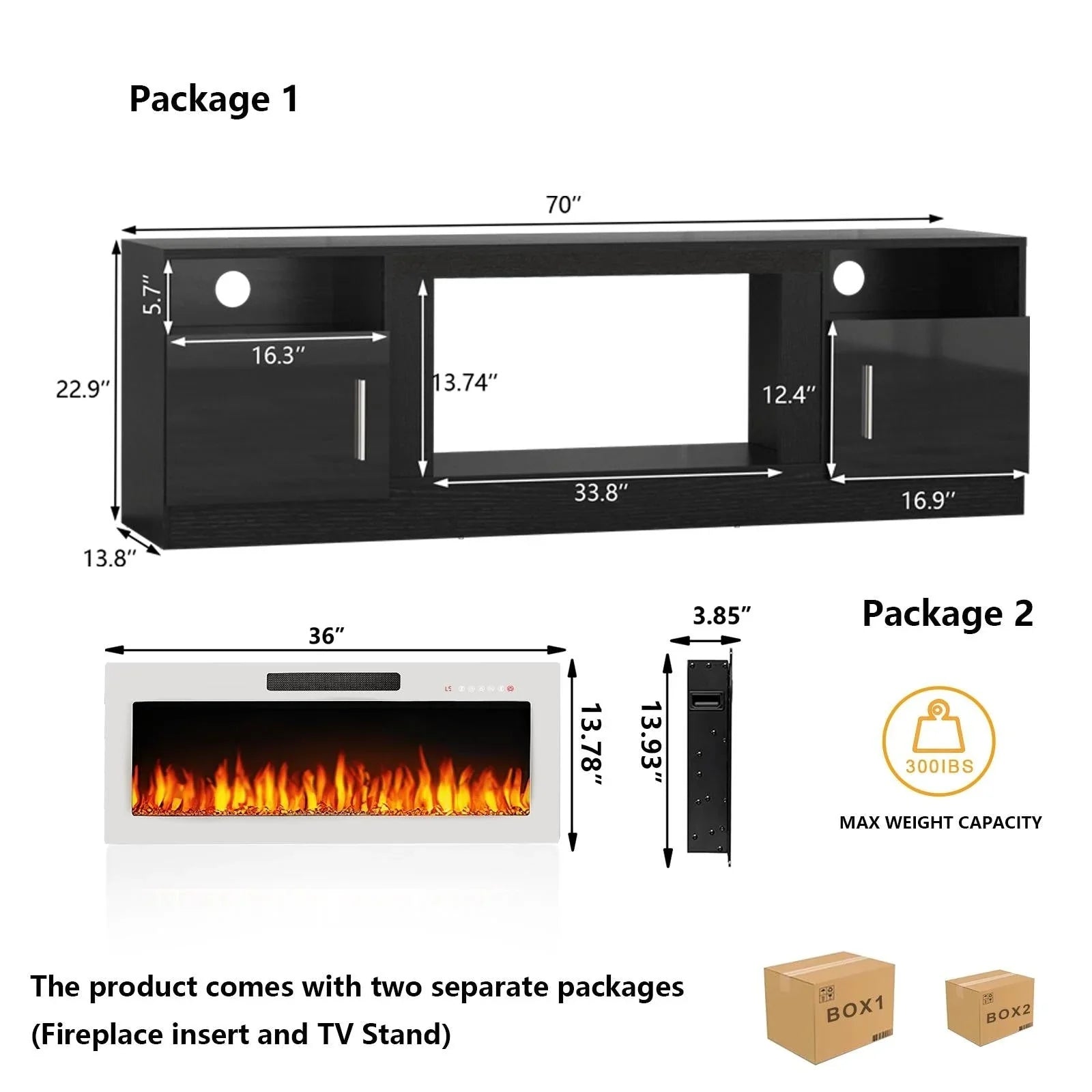 Bossin 70 Fireplace TV Stand with 36 Electric Fireplace, TV Stand for TVs Up to 80, 16 Colors LED Lights/Entertainment Center – Image 59