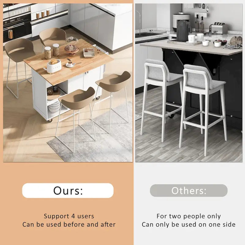 Kitchen Island with Foldable Counter Top, Kitchen Storage Cart with Slide-Out Shelf, Towel Rack and Drawer, Rolling Wheels – Image 26
