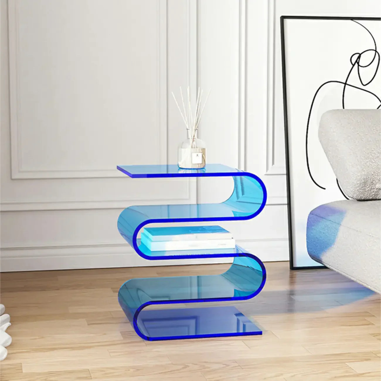 Contemporary Acrylic S-Shaped Side Table with Storage – Image 20