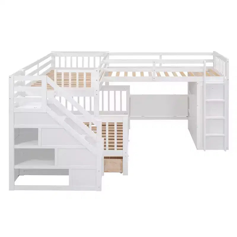 Whisen Modern Design Twin over Full L-Shaped Bunk Bed With 3 Drawers, Portable Desk and Wardrobe – Image 65
