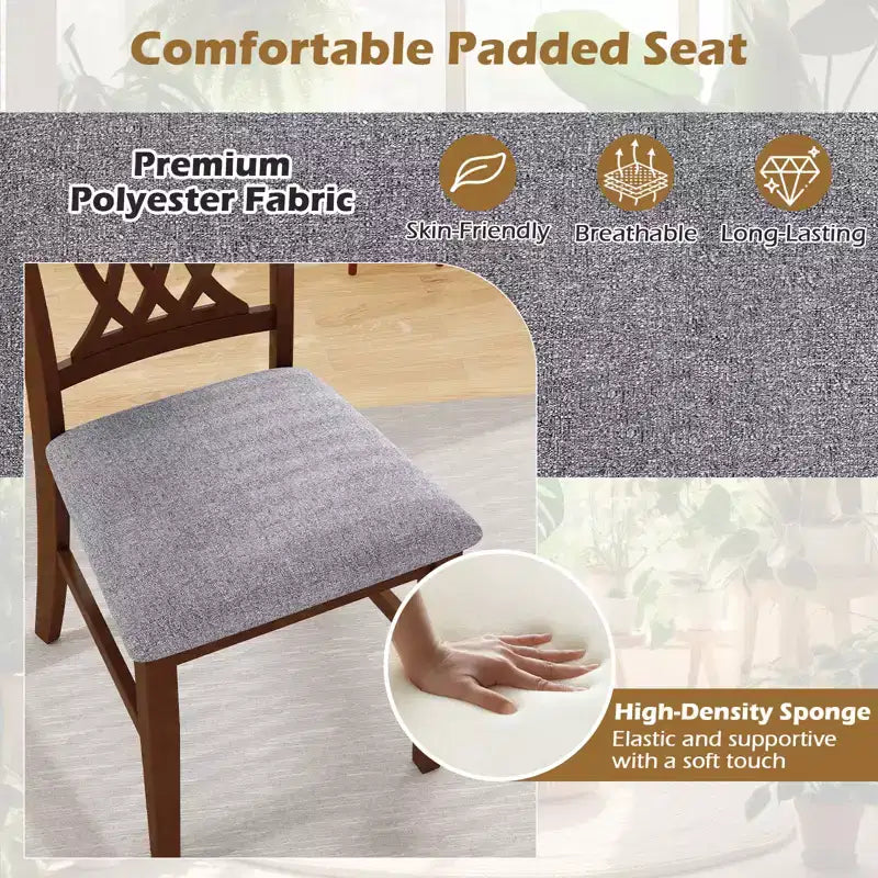 Costway Dining Chairs Set of 4 w/Padded Seat Hollowed Backrest & Rubber Wood Frame – Image 10