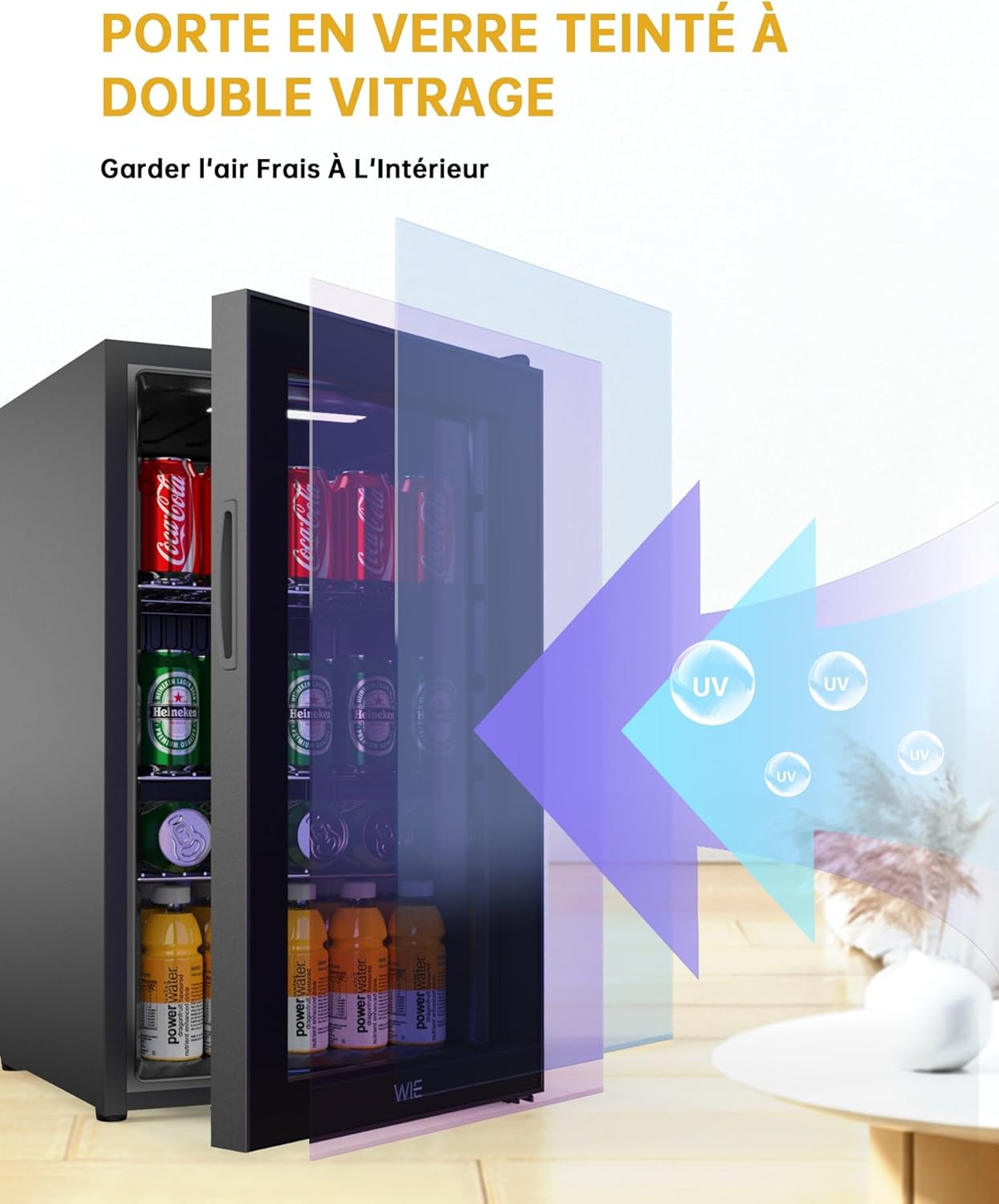 WIE Réfrigérateur à Boissons 70L Mini Réfrigérateur avec Double Porte Vitrée Petit Frigo Silencieux à Bière Intérieur Extérieu 105 Cans pour Maison/Cuisine/Bar/Bureau – Image 5