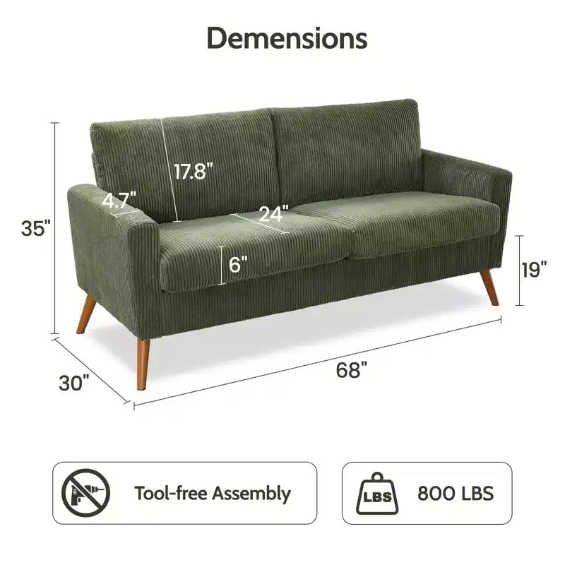 68 Loveseat Sofa Comfy Couch,Modern Loveseat Couches for Living Room/Bedroom,Comfy Sofa with Spring Cushion,Solid Wood,Tool-Free Assembly – Image 33