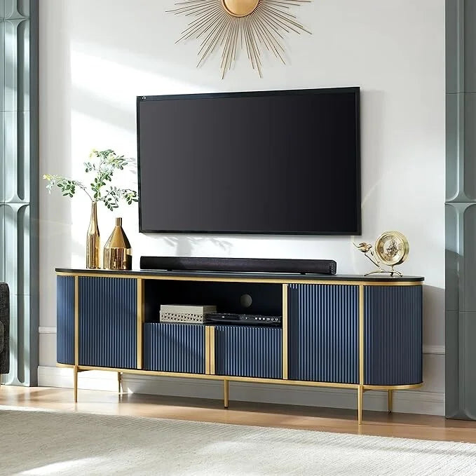 Modern Luxury TV Stand, Entertainment Cente, with Faux Marble Top – Image 2