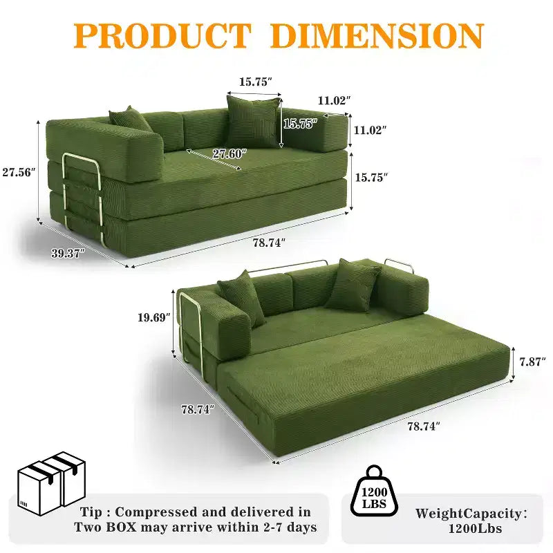 Dyonery 78Folding Sofa Bed Convertable Corduroy Couch King Size Floor Sleeper 4-in-1 DIY Combination Modular Sofa Fold Out Comfy sofa. – Image 21