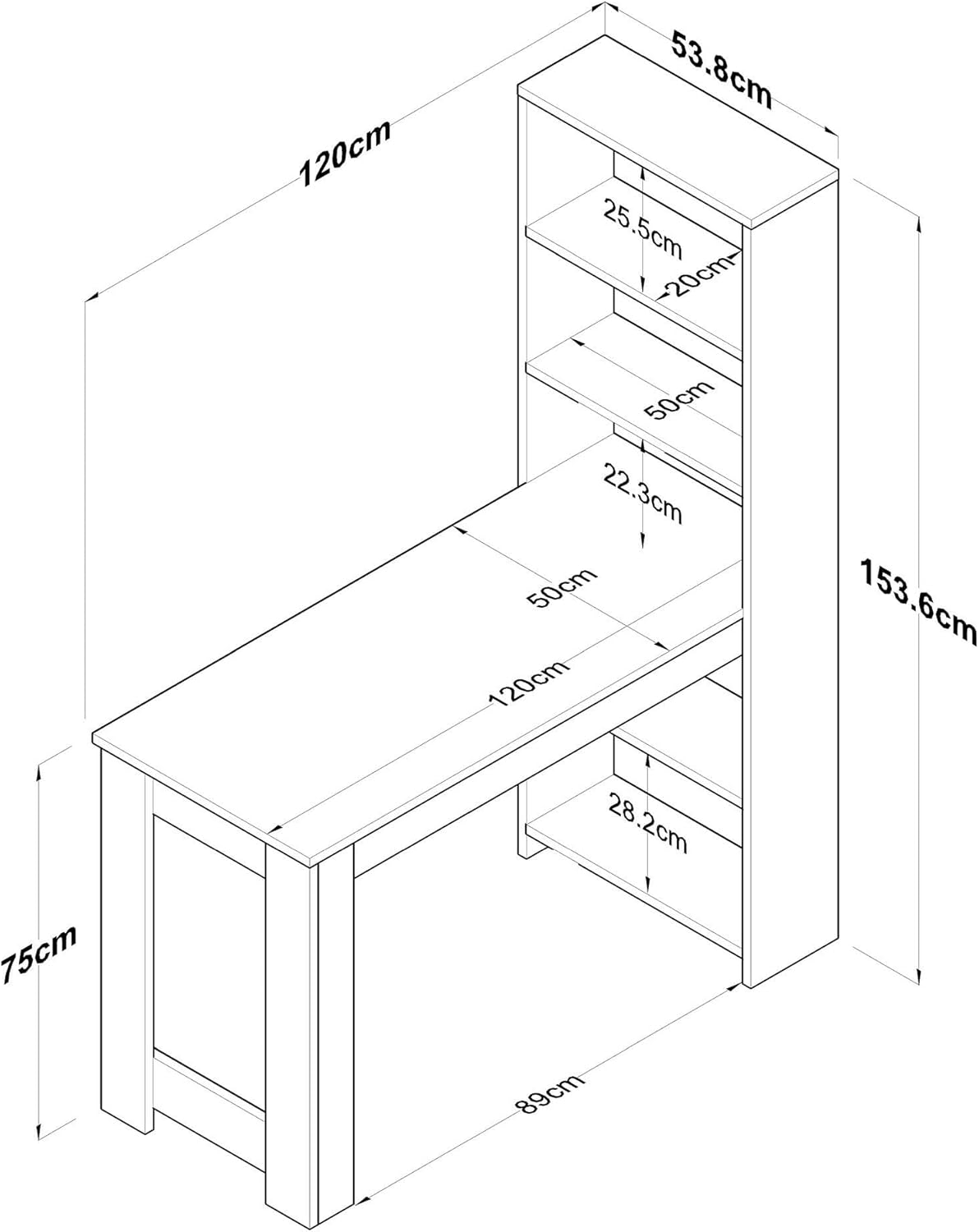 Dmora - Table Fixe Talitha, étagère de Cuisine, Console pour Salle à Manger, étagère rectangulaire Fixe, 120x54h154 cm, Noyer et Blanc – Image 5