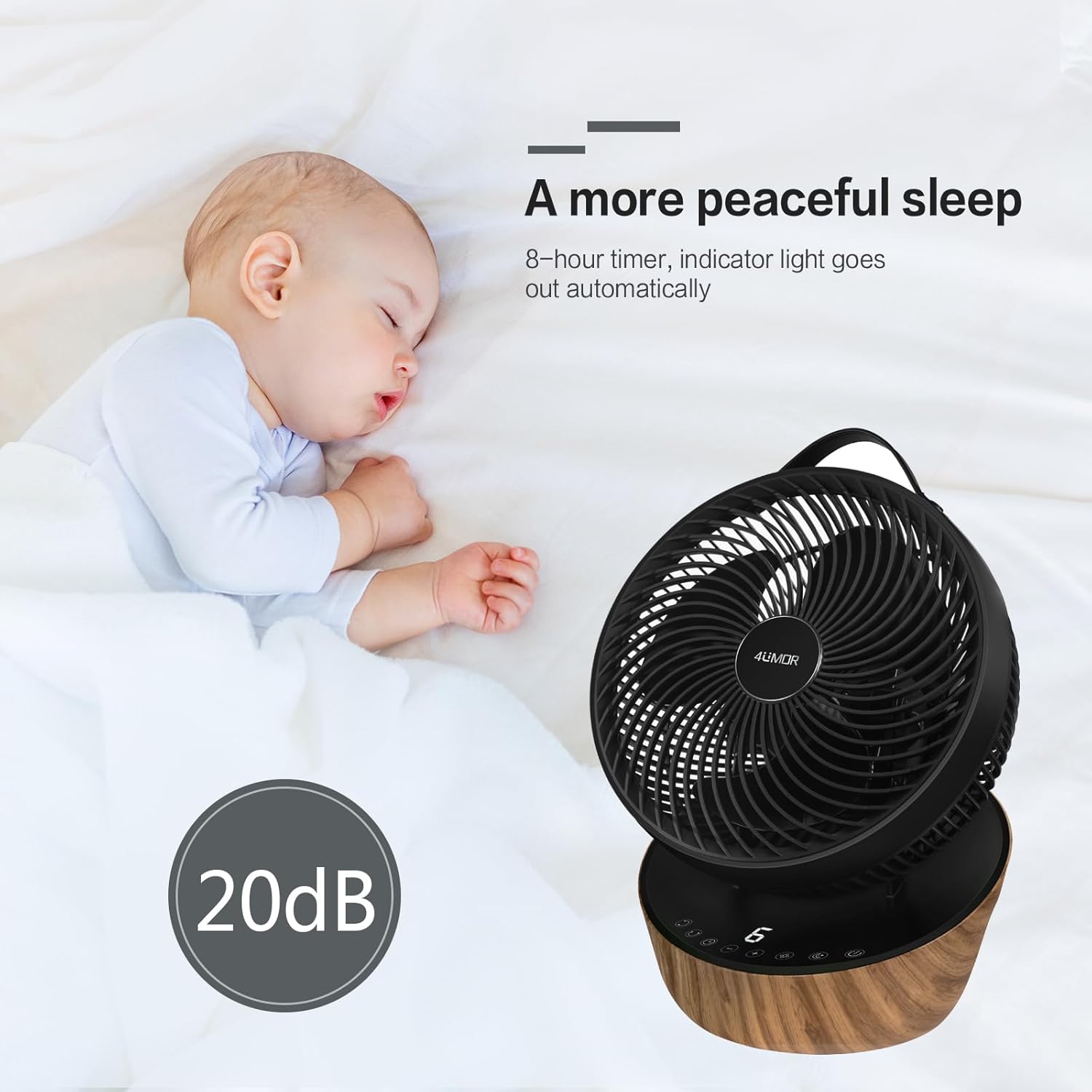 4UMOR Ventilateur Ultra Silencieux 20dB avec Télécommande 1823m³/h Moteur DC 12 Vitesses 8h Minuterie 3D Oscillation Turbo Ventilateur de Table Circulateur d'Air pour Bureau Chambre, Noir – Image 3