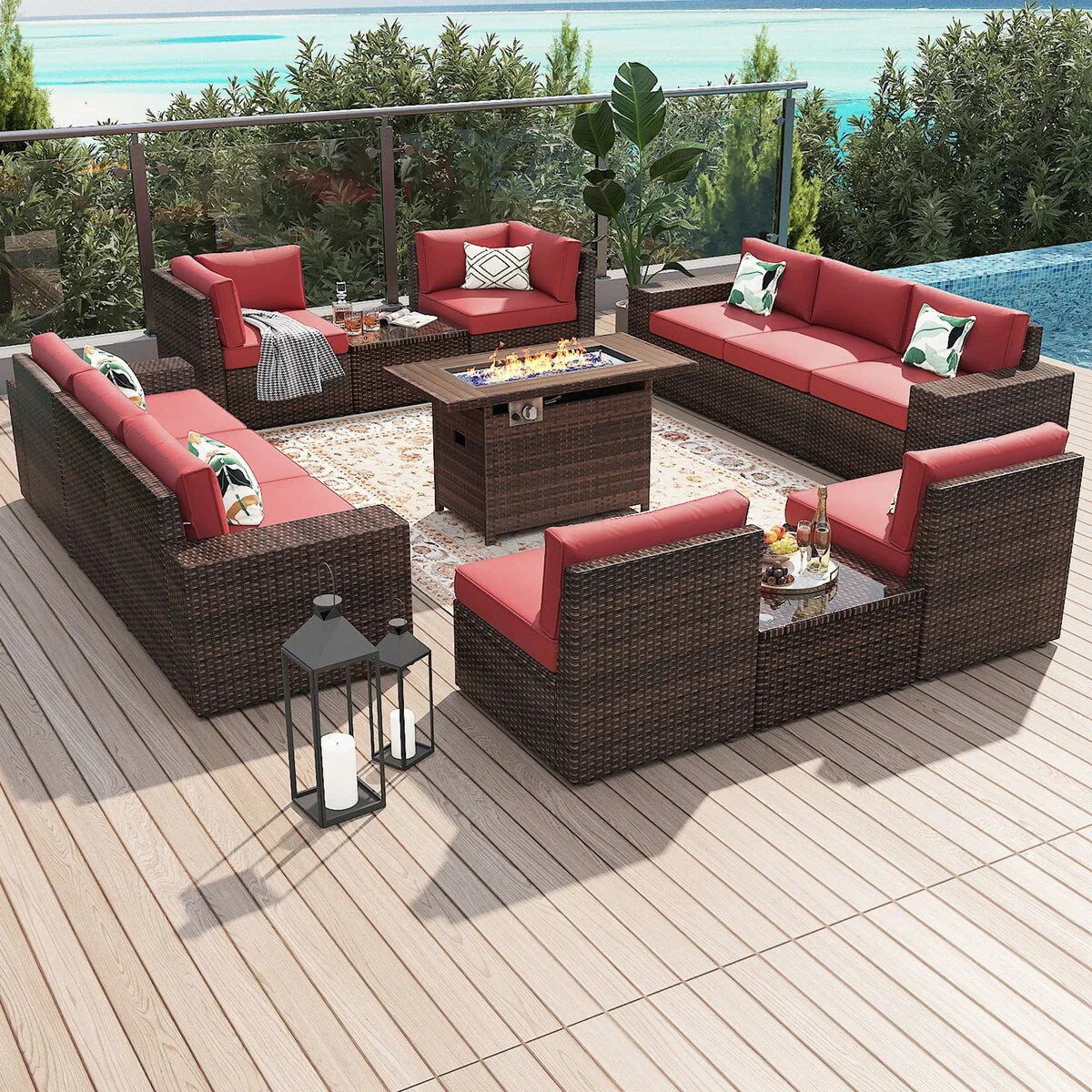 13 Pieces Patio Furniture Set with 44Fire Pit Table – Image 29