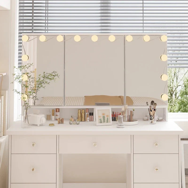 Luxurious LED Makeup Vanity with 9 Drawers Elegant Makeup Station – Image 4