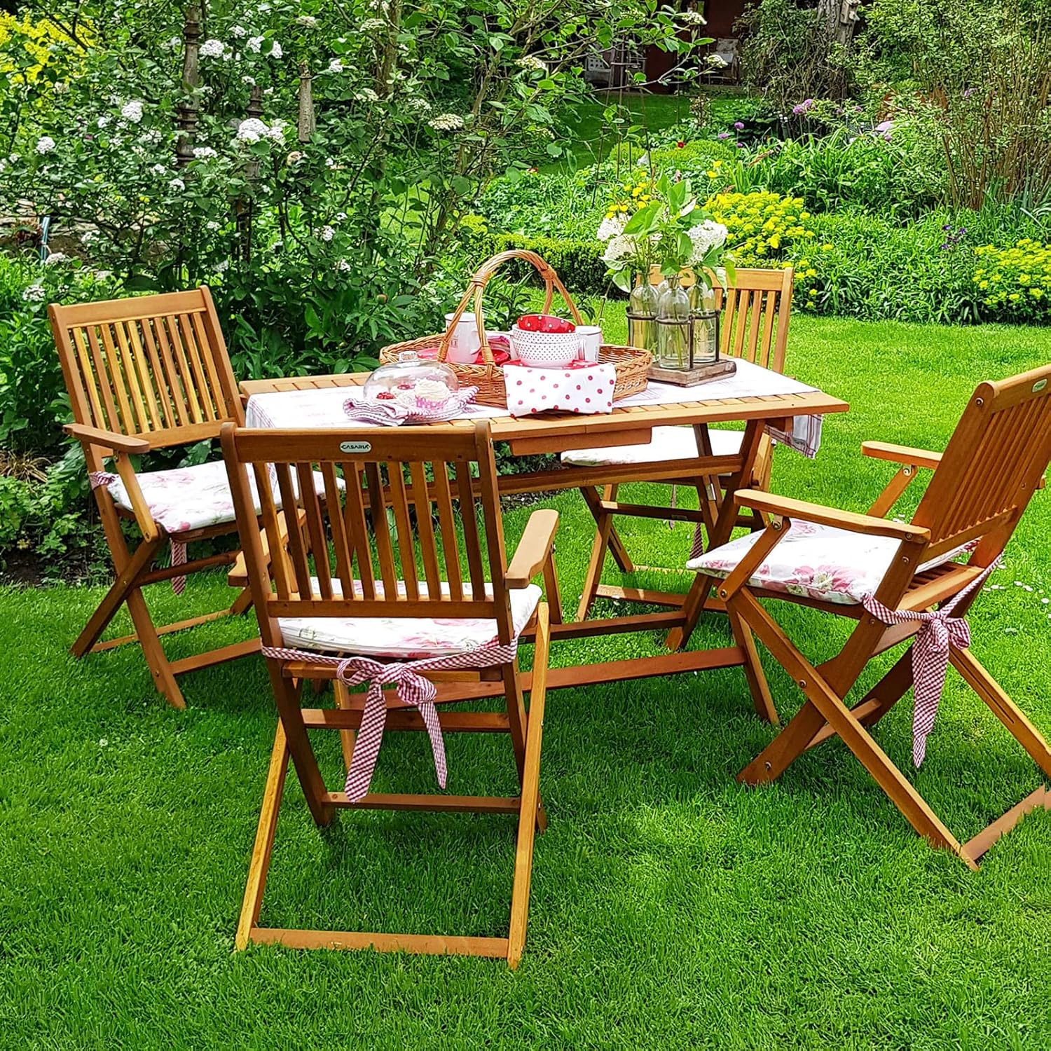 Casaria® Ensemble de Jardin Sydney Komfort en Bois d'acacia certifié FSC® Ensemble Table 4 chaises Pliables Salon de Jardin Exterieur – Image 2