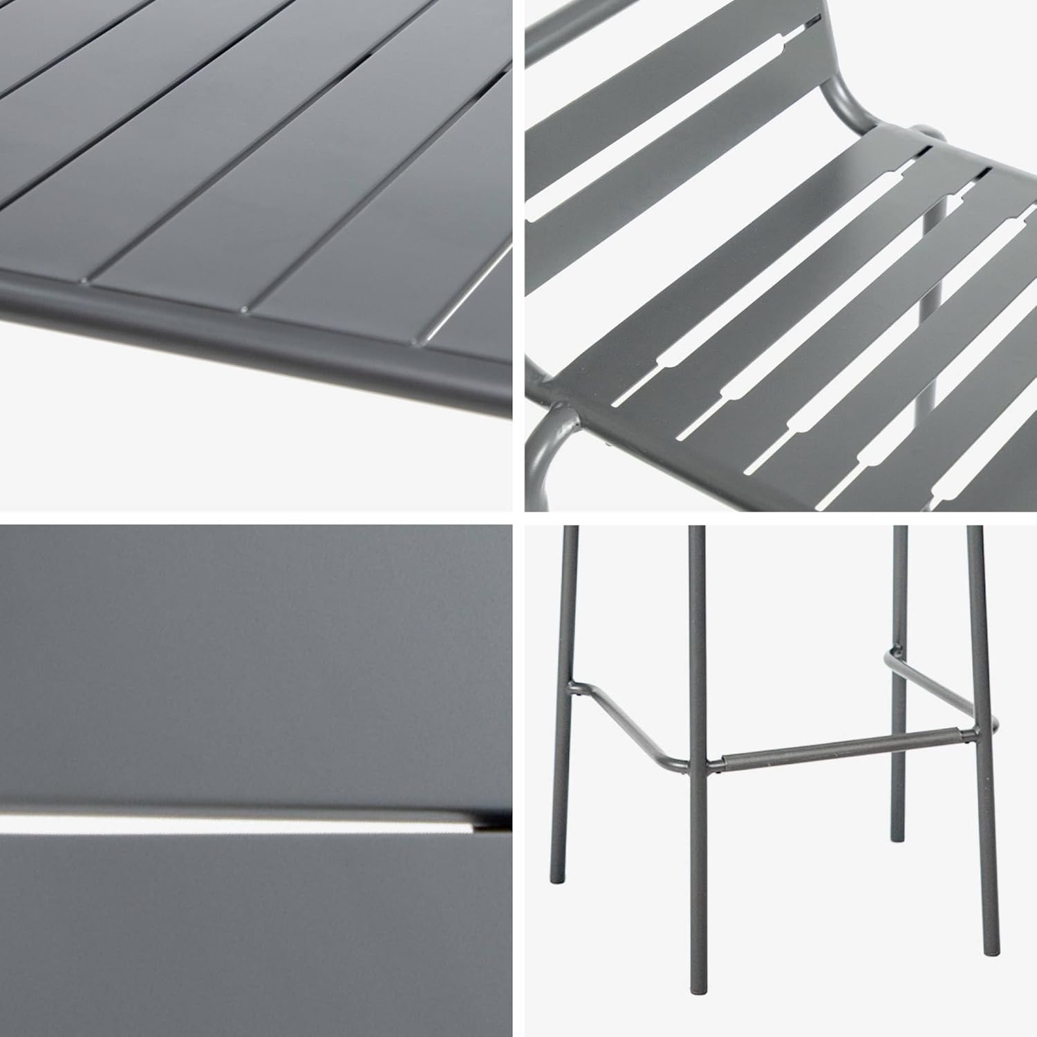 sweeek - Table Haute de Jardin Acier + 4 assises Amelia Anthracite. 4 chaises Hautes en Acier. 120 x 70cm x 95cm – Image 8