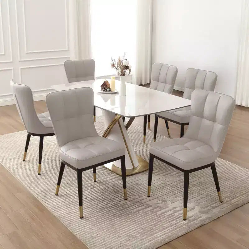 Bekrvio Dining Room Chairs Set of 6, Modern Upholstered Faux Leather Seat with High Back, Metal Legs, Armless Kitchen Chairs for Living Dinning Room – Image 21