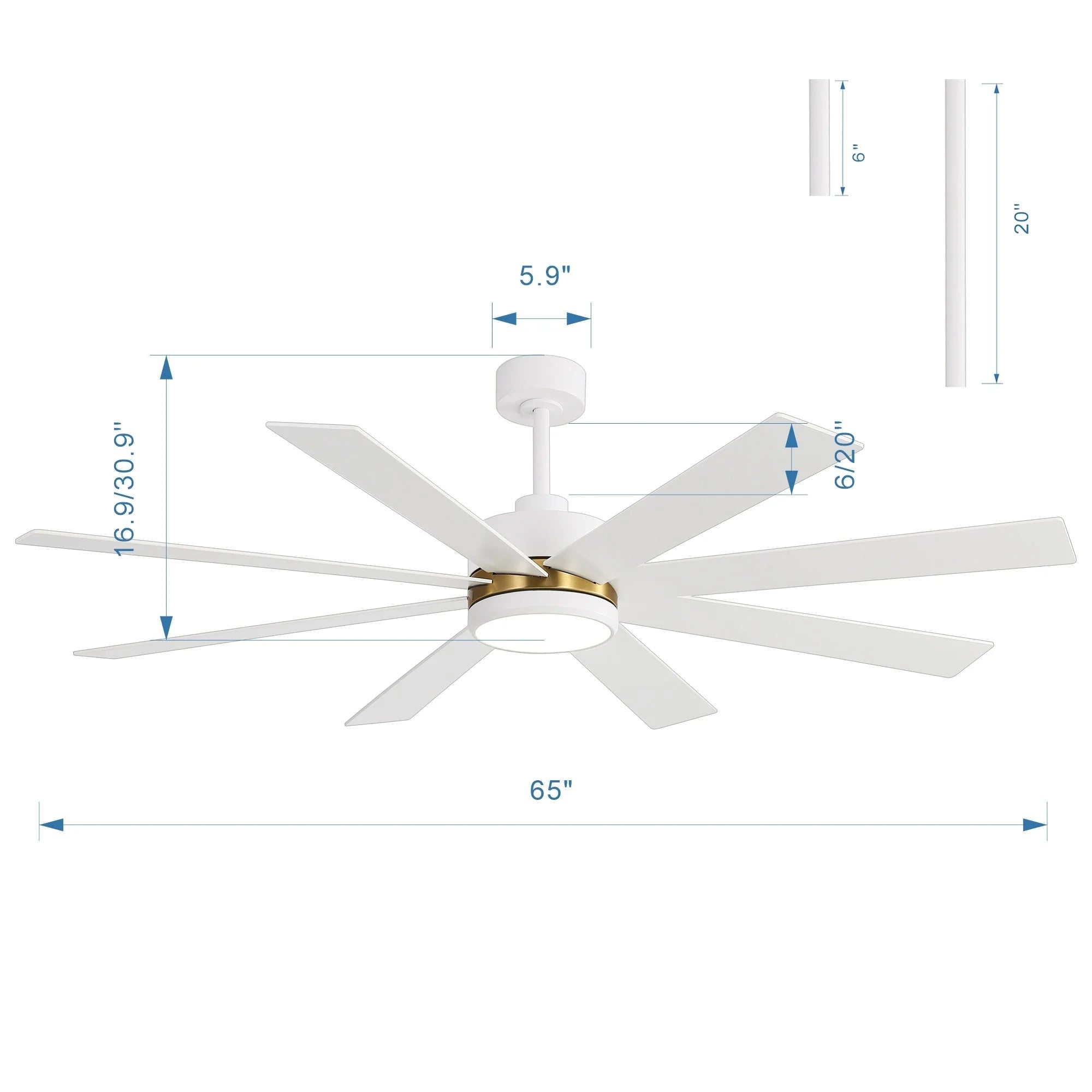 65 Inch 8-Blade Black LED Ceiling Fan with Light and Remote – Image 21