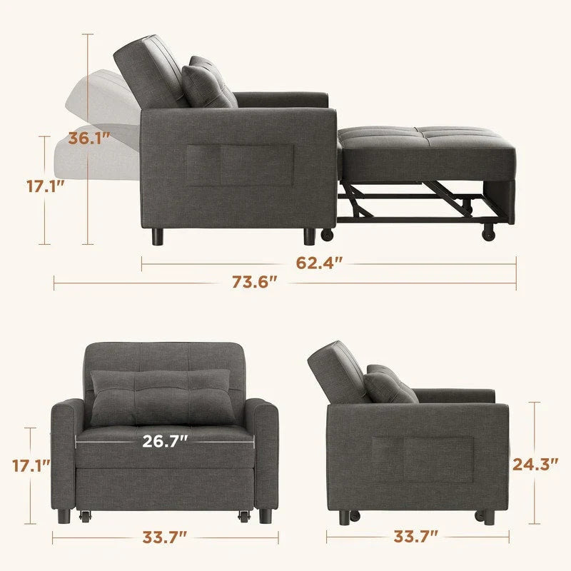 3-in-1 Adjustable Sleeper Sofa Bed, Pull Out Chair Sofa, Convertible Folding Bed for Living Room – Image 70