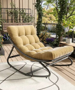 Oversized Rocking Chair, Heavy Duty Metal Frame, 400 LBS Capacity, Comfortable Lounge Rocker, for Porch, Garden, Living Room