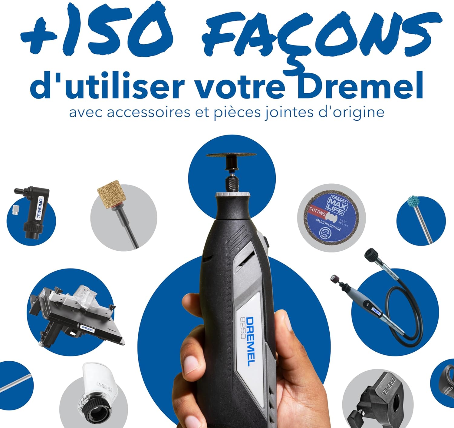 Dremel 8250 Outil rotatif sans fil 12 V 5 000-30 000 tr/min Kit d'outils multifonctions sans balais avec boîte Dremel, 65 accessoires, 5 accessoires et embouts, pour poncer, fraiser, graver – Image 9