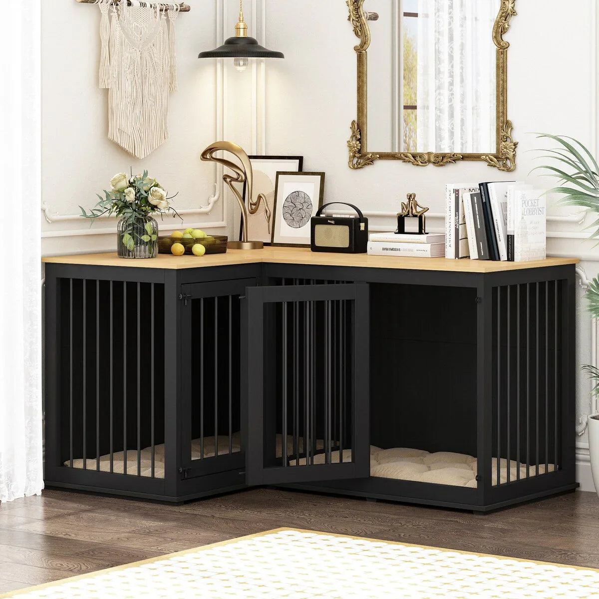 Large Corner Dog Crate Furniture for 2 Dogs, L Shape Dog Crate Cage - 58.7X41.1 – Image 3