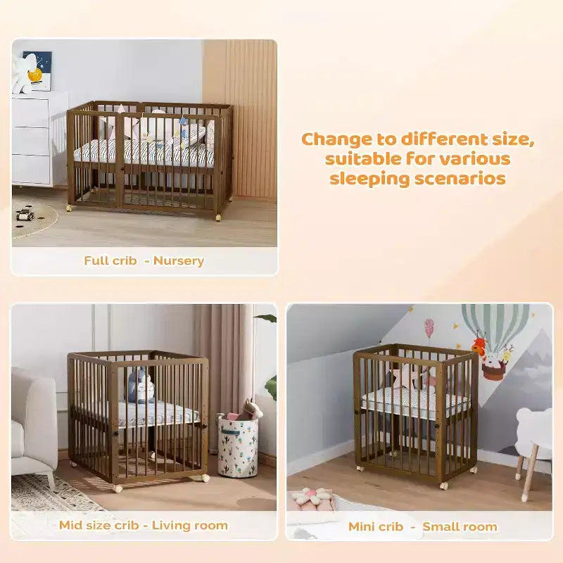 JOYMOR 8 in 1 Convertible Crib, Include 2 Mattress, Converts to Bassinet, Mid Crib, Full Size Crib, Daybed,Toddler Bed and Playard – Image 3