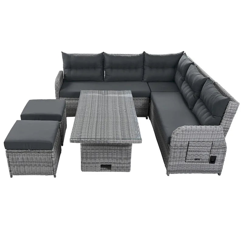 Outdoor Rattan Sectional Sofa Set with Adjustable Table & Recliners – Image 11