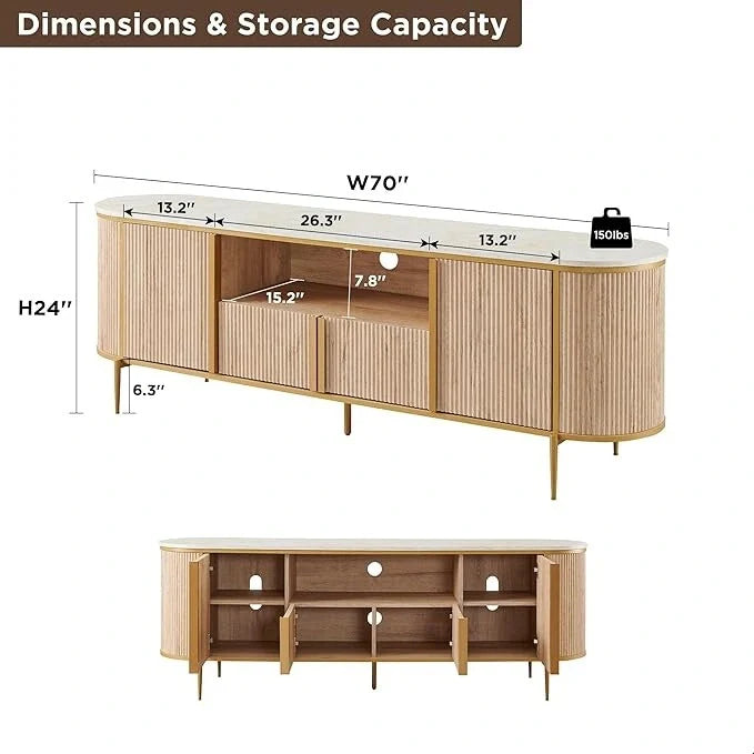 Modern Luxury TV Stand, Entertainment Cente, with Faux Marble Top – Image 10