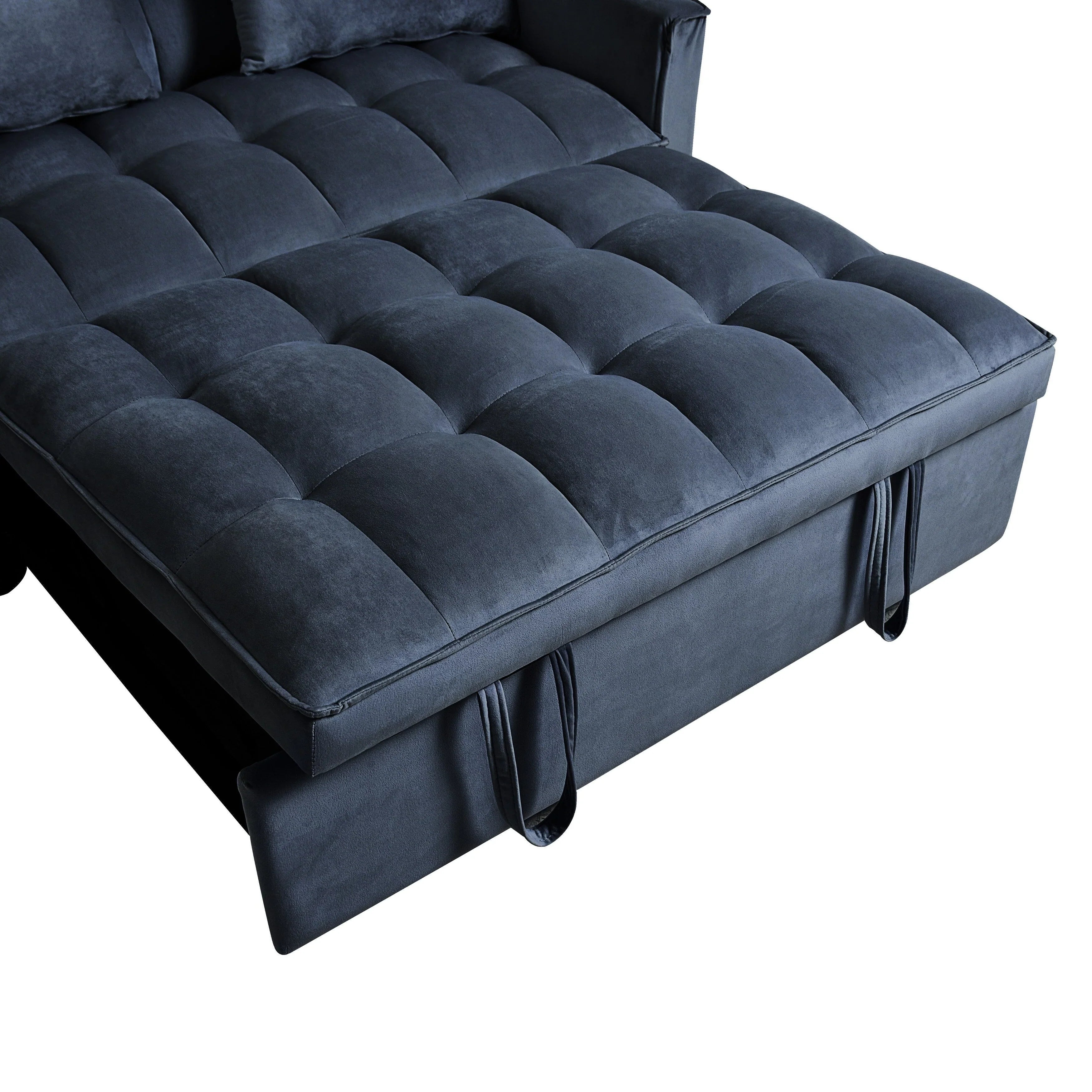 Modern Pull-Out Couch Bed, 3-in-1 Sleeper Sofa with Adjustable Backrest, Velvet Loveseat, Pillows & Side Pockets – Image 27