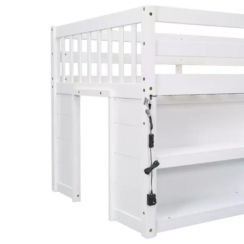 Whisen 79.8''L * 43.9''W Twin Size Kid Low Loft Bed With Two-Tier Shelves And LED Light – Image 16