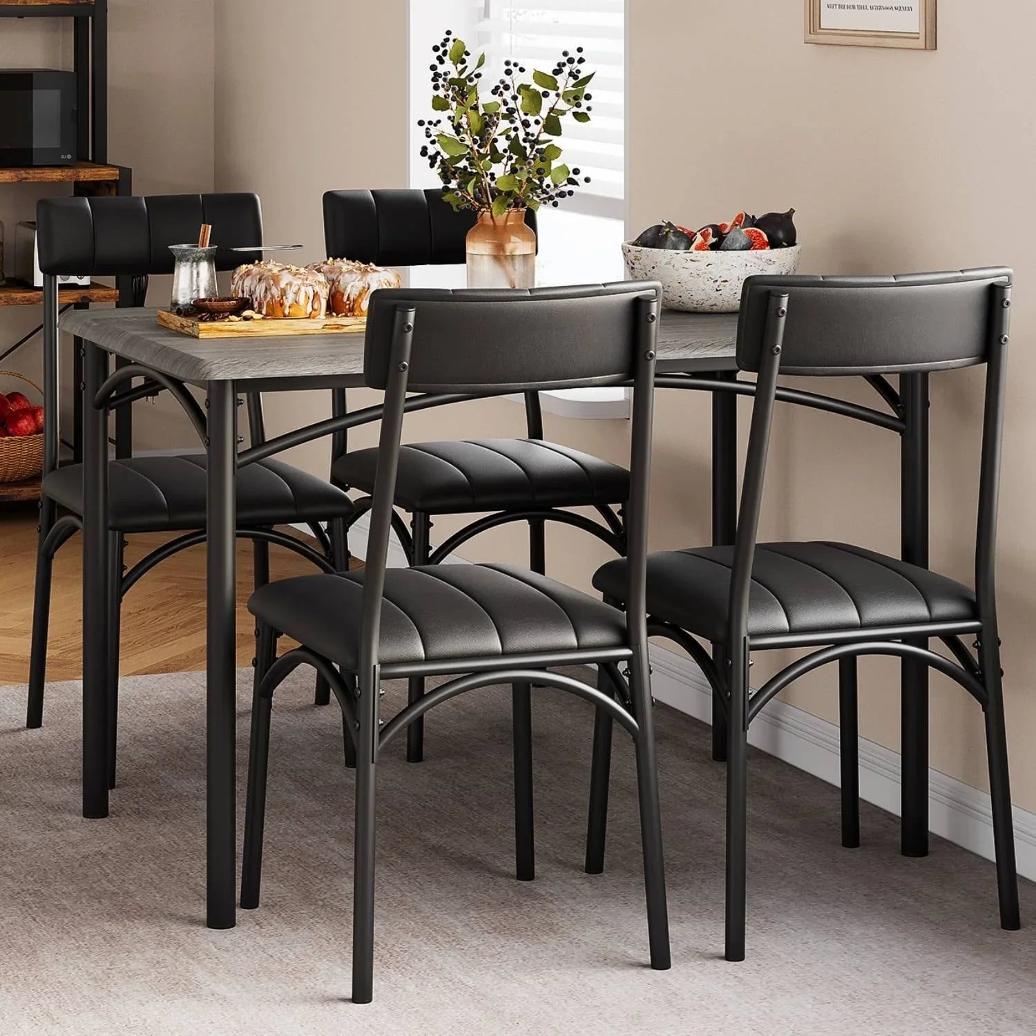 Rectangular Dining Table Set for 4 with Upholstered Chairs – Image 14