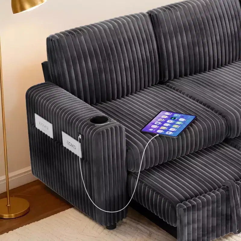 L-Shaped Sectional Sleeper Sofa with Pull-Out Bed, USB Ports & Storage – Image 43