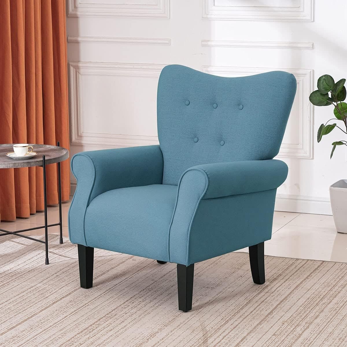 Erommy Modern Accent Chair, High Back Armchair, Upholstered Fabric Button Single Sofa with Wooden Legs for Living Room – Image 144