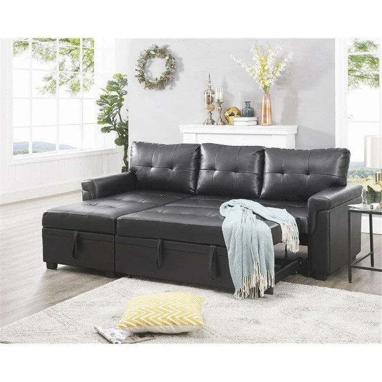 Convertible Reversible Sectional Sofa with Pull-Out Sleeper Bed, Hidden Storage Chaise, and Durable Legs – Image 91