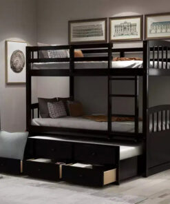 Alternative view of Twin Bunk Bed with Ladder, Safety Rail, Twin Trundle Bed with 3 Drawers for Teens Bedroom, Guest Room Furniture
