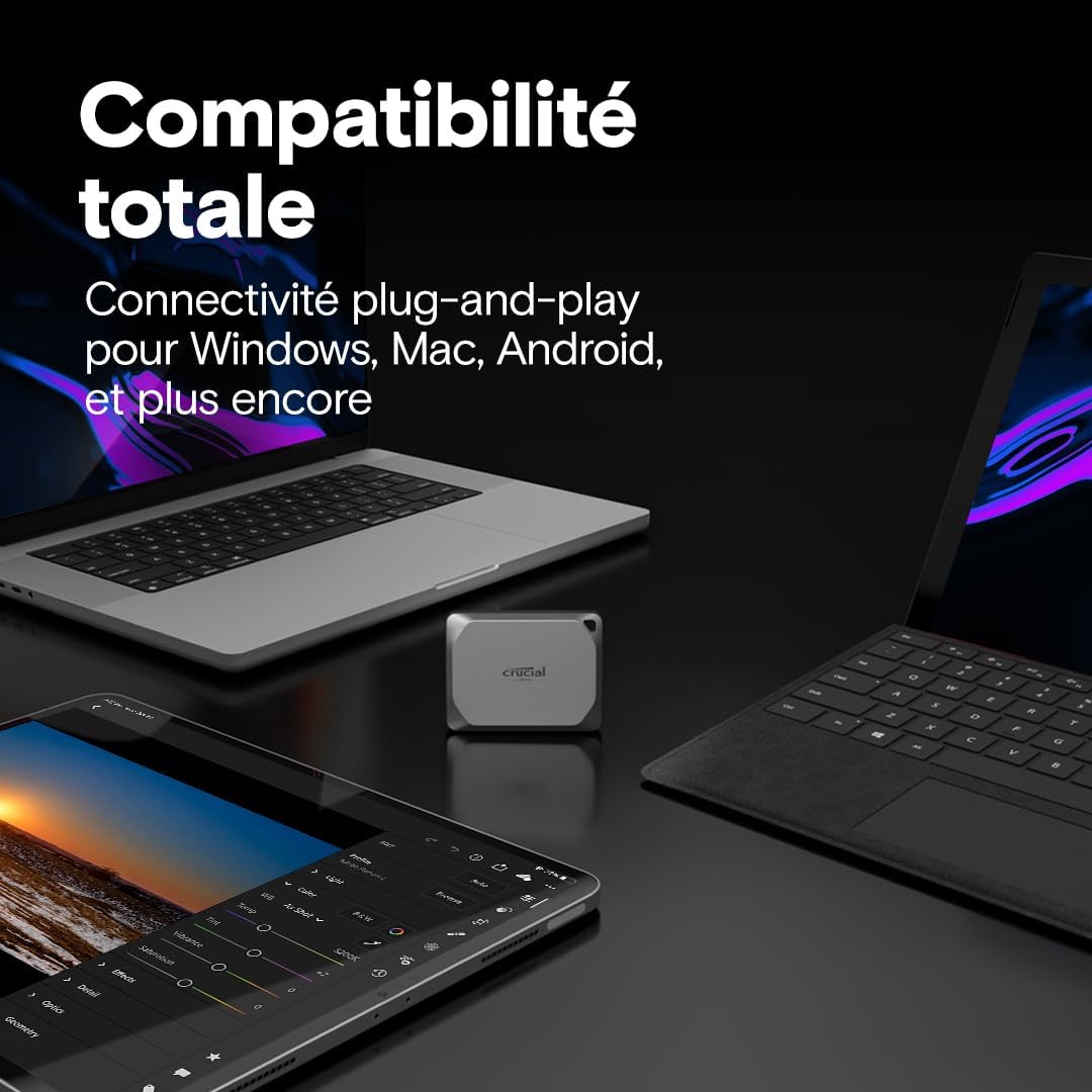 Crucial X9 Pro 2To Disque SSD Externe Portable, Jusqu’à 1050Mo/s en lecture et en écriture, Résistance à l’eau et à la poussière IP55, USB-C 3.2 - CT2000X9PROSSD902 – Image 4
