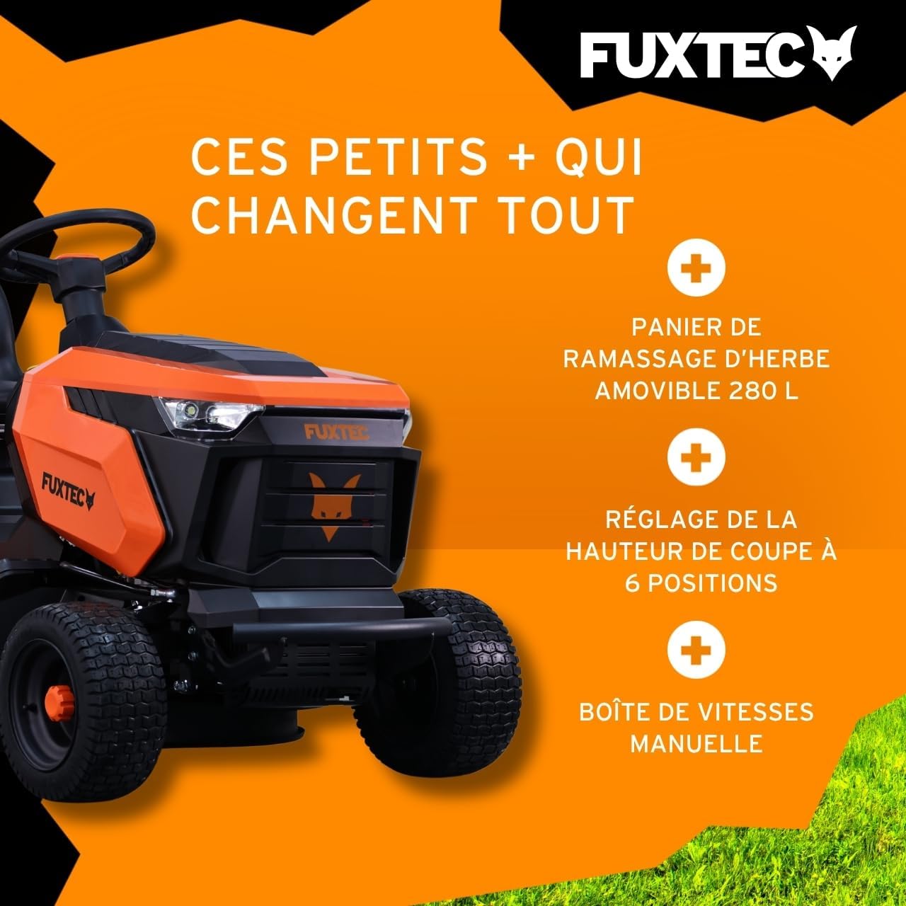 FUXTEC Tondeuse autoportée FX-RMT84M - Tondeuse autoportée à Essence avec Largeur de Coupe 83 cm - Moteur 8,8 KW 432 cm³ - 6 hauteurs réglables - bac 280 L - Marche arrière RMO - boîte Manuelle 5+1 – Image 4