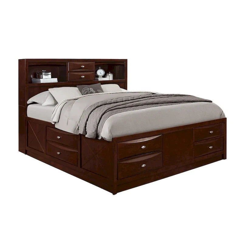 Solid Wood Full Espresso Eight Drawers Bed – Image 2