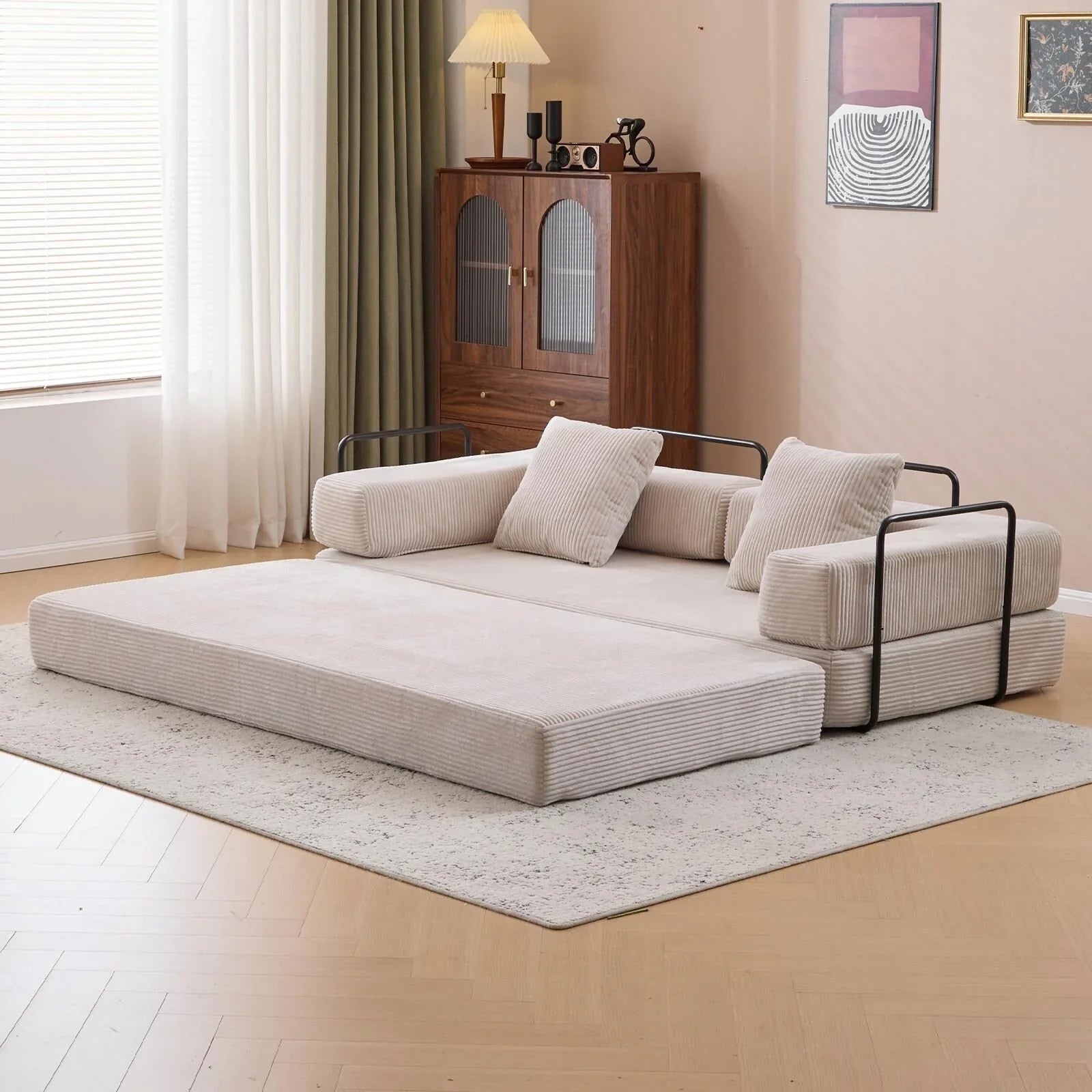 Convertible Floor Sofa Bed with Pillow Back Chenille Fabric for Living Room Bedroom – Image 5