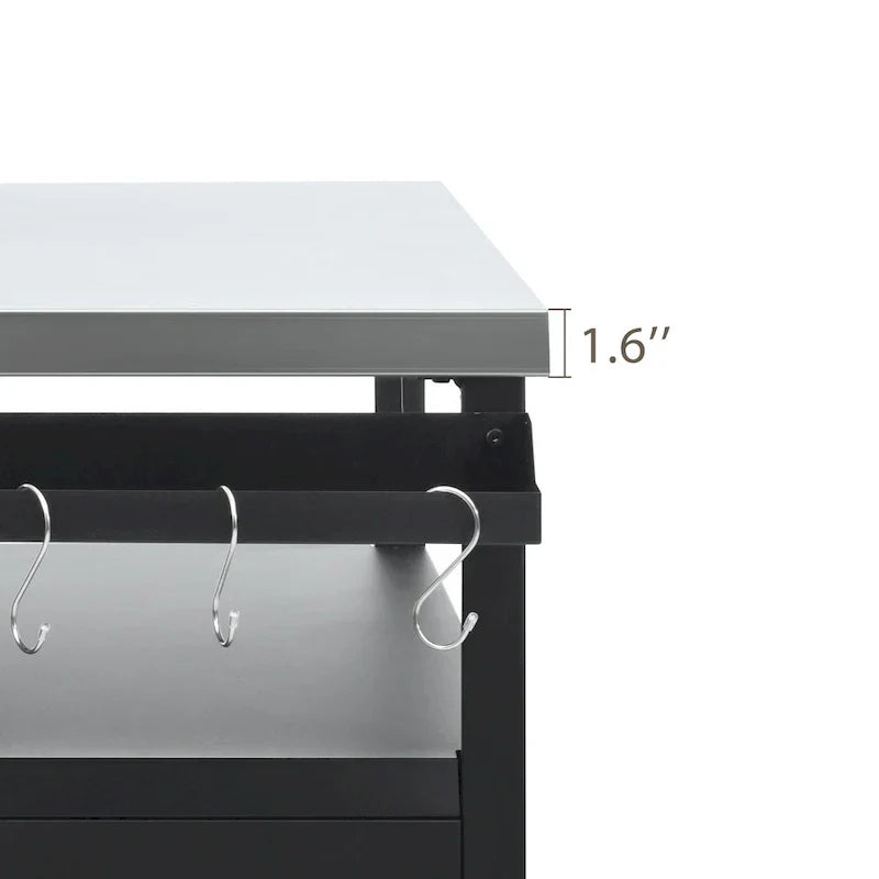 Outdoor Kitchen Island With Stainless Steel Tabletop,Metal Grill Cart Table With Storage Cabinet - N/A – Image 11