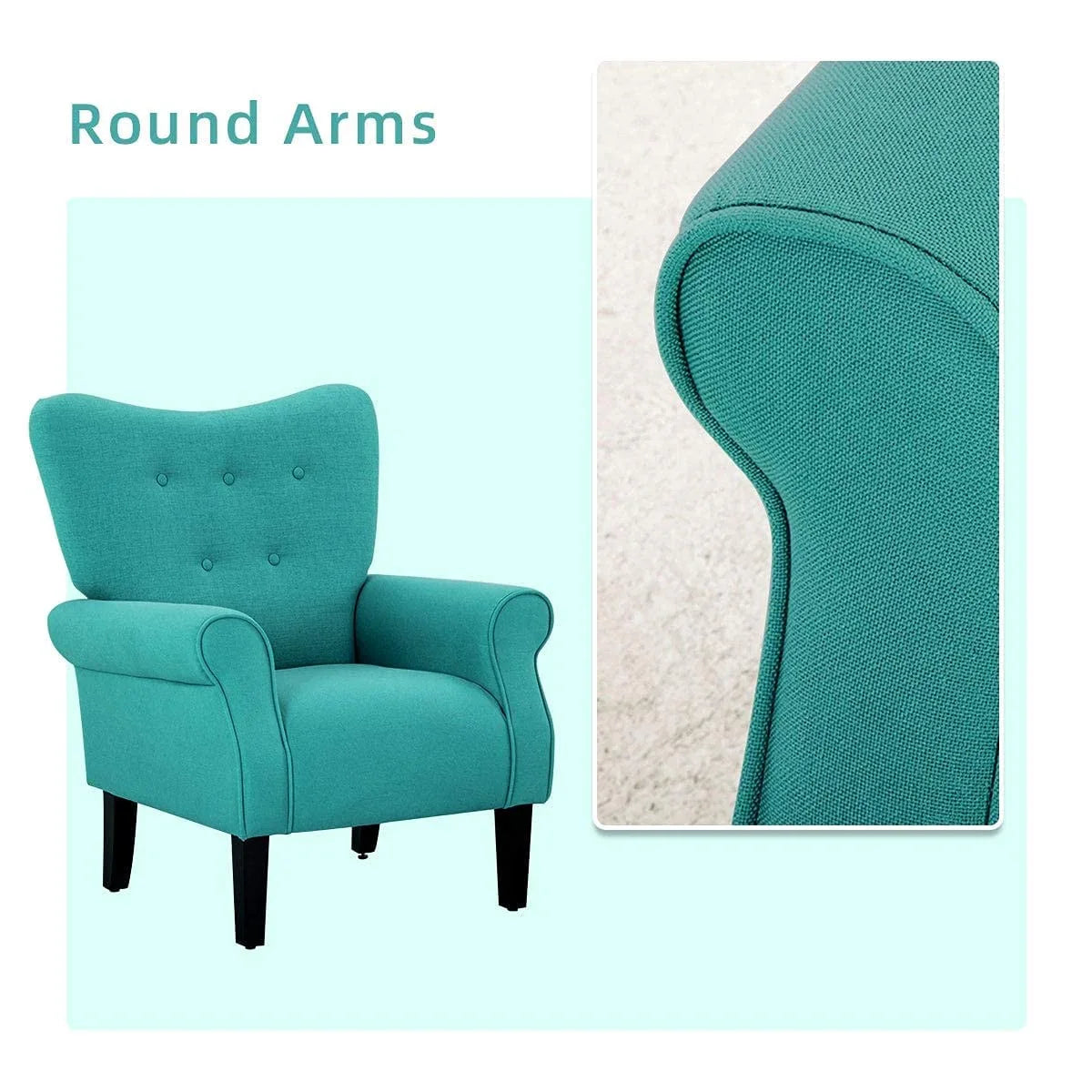 Erommy Modern Accent Chair, High Back Armchair, Upholstered Fabric Button Single Sofa with Wooden Legs for Living Room – Image 29