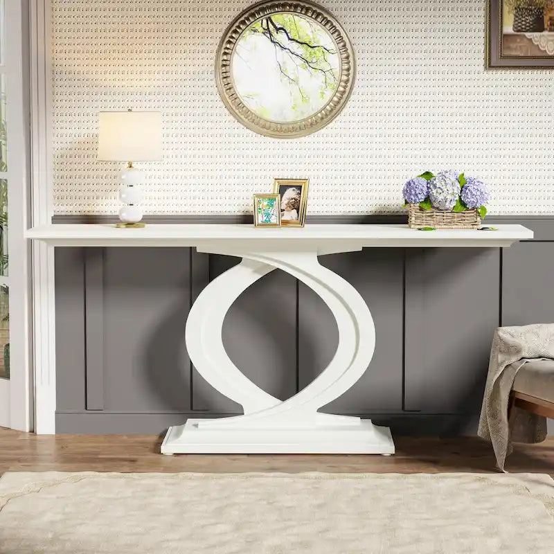 59 Inch Console Table for Entryway, White Farmhouse Sofa Tables for Living Room – Image 4