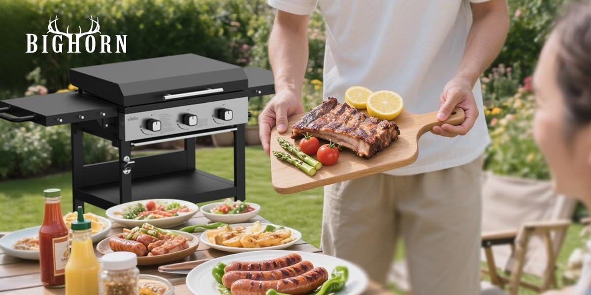BIGHORN Plancha gaz de 3 brûleurs avec chariot et couvercle;7.2kw – Image 9
