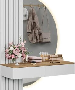 Vicco Coiffeuse Melina, Blanc/chêne, 100cm avec Miroir LED