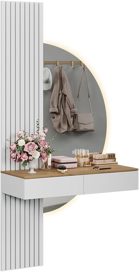 Vicco Coiffeuse Melina, Blanc/chêne, 100cm avec Miroir LED