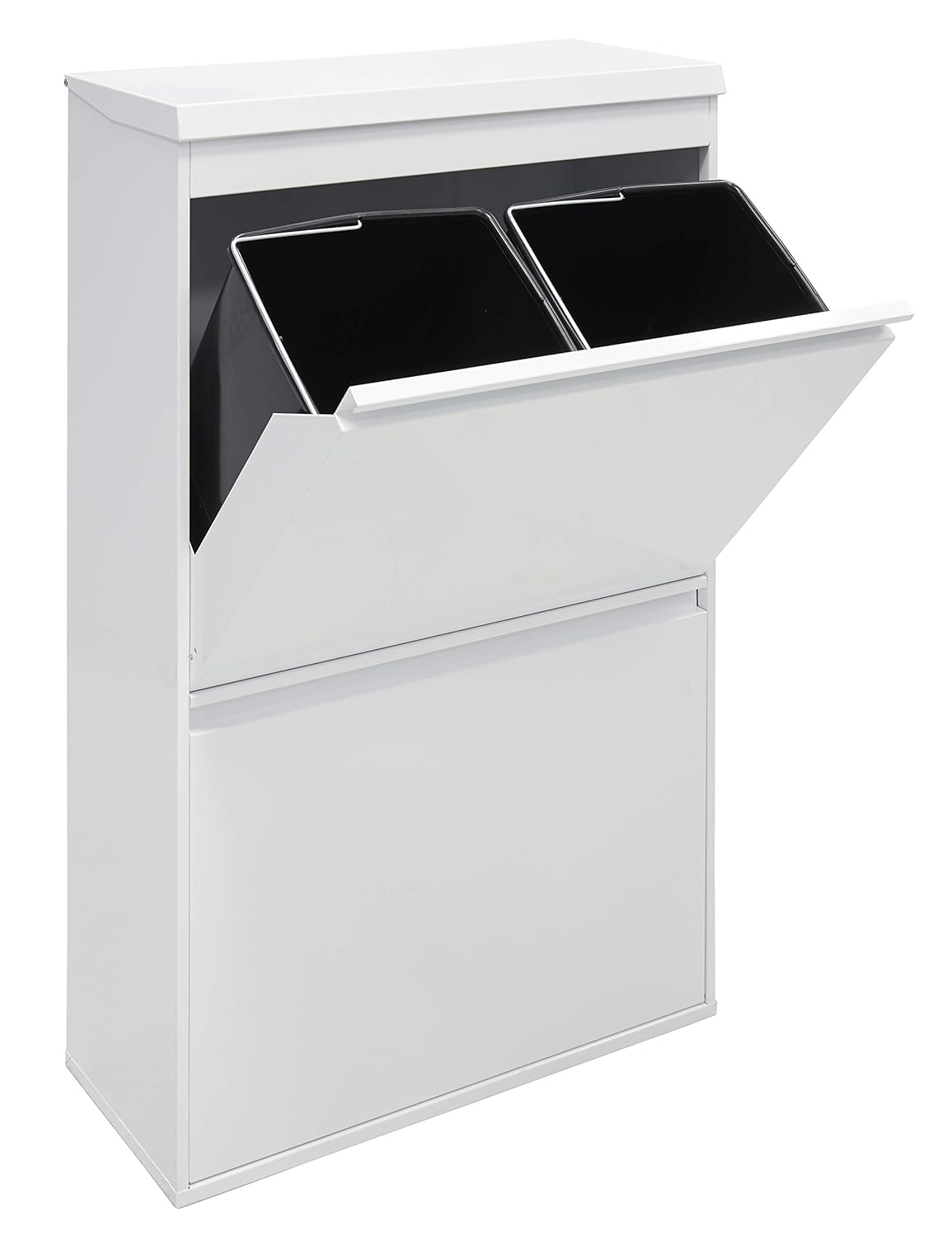 ARREGUI Top CR621-B Poubelle de recyclage en acier, poubelle de tri sélectif, 4 seaux, avec plateau supérieur multifonction, 4 x 17 L (68 L), blanc – Image 3